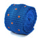 royal blue skinny knitted tie with orange polka dots